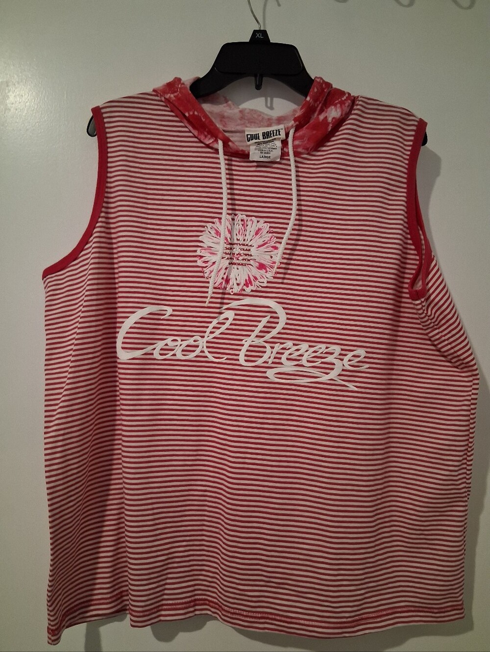Cool Breeze Striped Sleeveless Hoodie - Red & White